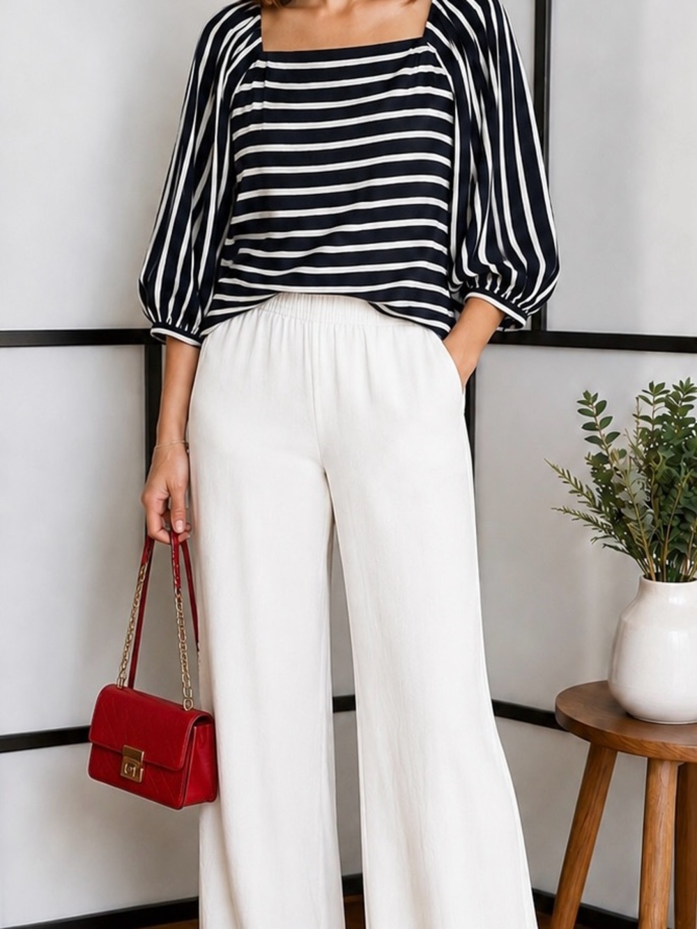 Banana Republic Striped Puff Sleeve Top Size M NWT